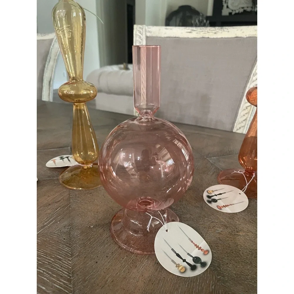 NWT Set of 4 Anthropologie Inspired Colored  Bubble Art Glass Taper Candlesticks